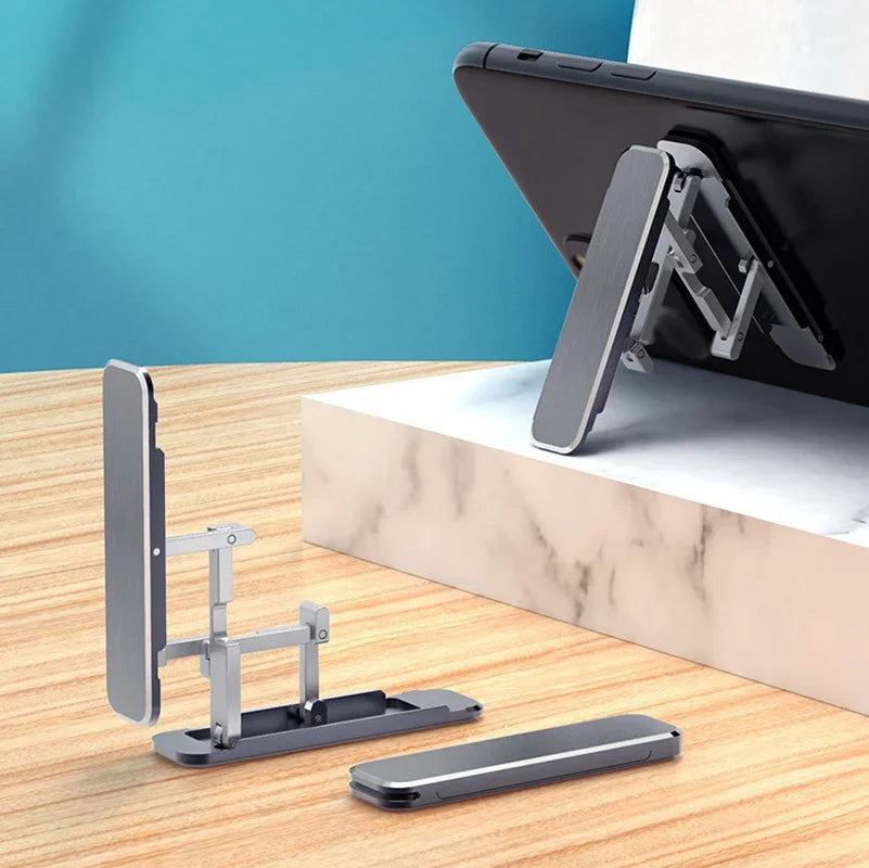 Versatile Foldable Metal Phone & Tablet Stand - Portable Desktop Mount for iPad and Mobile Devices