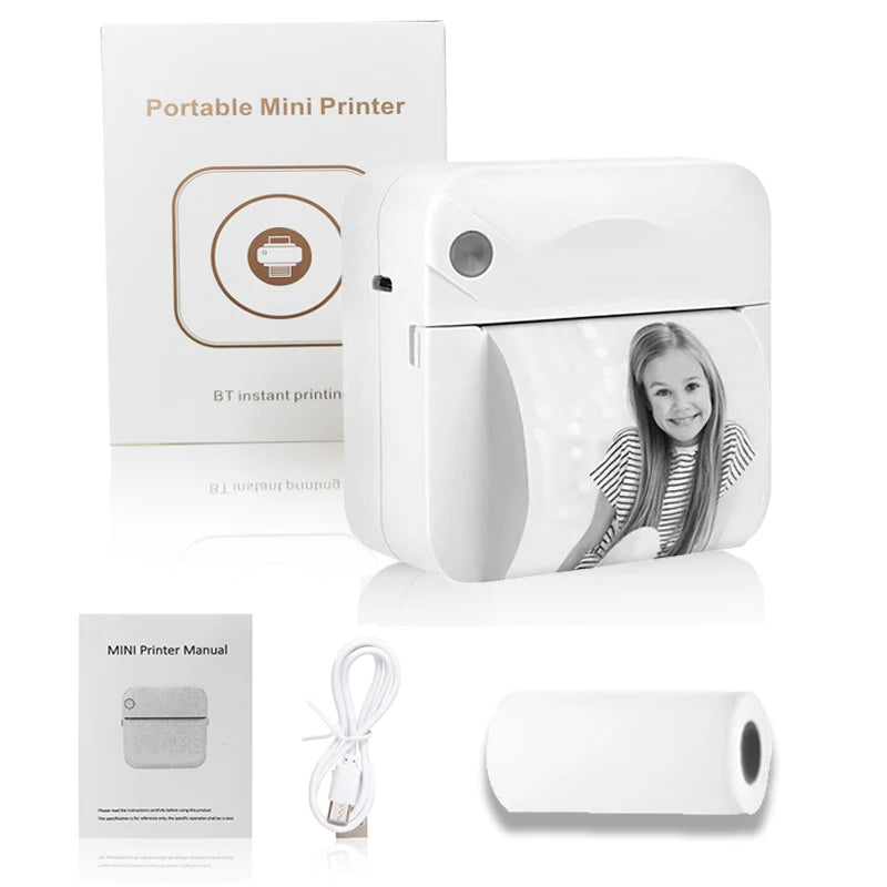 Mini Portable Printer Thermal Printing Sticker Wireless Inkless Mini Pocket Printer Self-Adhesive Label Printer Photo Printer