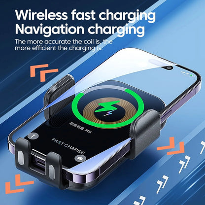 15W Fast Wireless Car Charger & Auto Clamping Phone Mount - Compatible with iPhone 14/13/12/11/X and Samsung Galaxy S22/S20/S10/S9/Note20/10/9